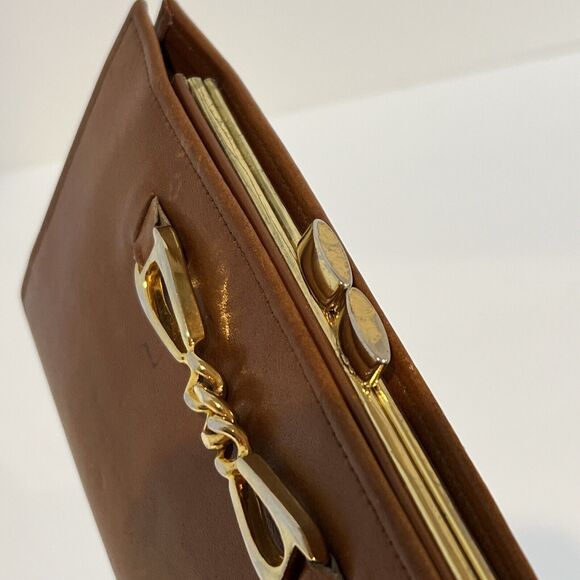 Vintage St. Thomas Cowhide Leather Kiss Lock Slots Brown Wallet Festival Boho - Picture 3 of 9